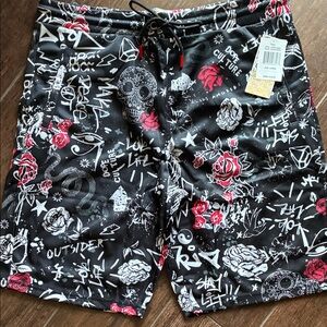 Men's Black and Red Graphic shorts.